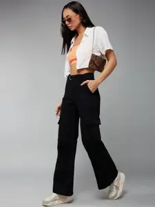 DOLCE CRUDO Women Wide leg High rise Clean look Regular Stretchable Denim Jeans