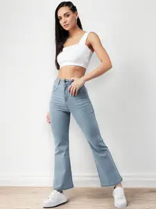 DOLCE CRUDO Women Bootcut High Rise Light Fade Regular Stretchable Denim Jeans