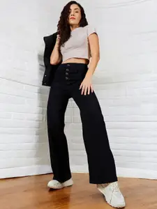 DOLCE CRUDO Women Wide Leg High Rise Clean Look Regular Stretchable Denim Jeans