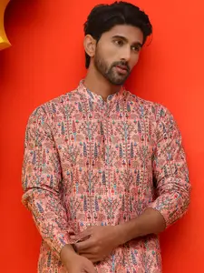 Anouk Floral Embroidered Thread Work Mandarin Collar Pure Cotton Straight Kurta & Pyjamas