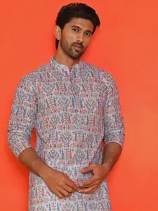 Anouk Floral Embroidered Thread Work Mandarin Collar Pure Cotton Straight Kurta & Pyjamas