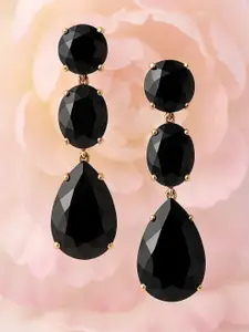 Rubans 18K Gold-Plated Black Ziicronia Stone Studded Dangle Earrings
