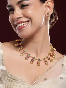 Rubans 22K Gold-Plated Ruby & Emerald Stone Handcrafted Traditional Necklace Set