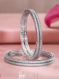 Rubans Set of 4 Rhodium-Plated Cubic Zirconia Studded Premium Handcrafted Bangles