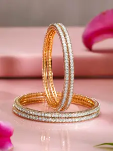 Rubans Set of 4 22K Gold-Plated Cubic Zirconia Studded Premium Handcrafted Bangles