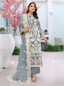 ODETTE Floral Embroidered Beads & Stones Georgette Semi Stitched Dress Material