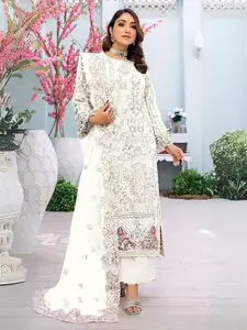 ODETTE Floral Embroidered Beads & Stones Georgette Semi Stitched Dress Material