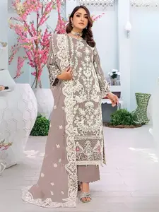 ODETTE Floral Embroidered Beads & Stones Georgette Semi Stitched Dress Material