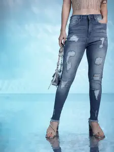 bebe Women Skinny Fit High-Rise Mildly Distressed Heavy Fade Stretchable Jeans