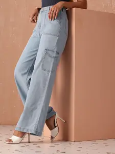 all about you Women Wide Leg High-Rise Stretchable Cargo Jeans