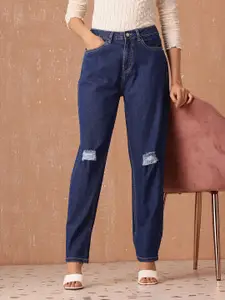 all about you Women Mom Fit High-Rise Mildly Distressed Stretchable Jeans