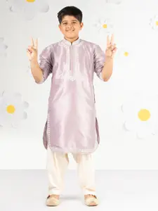 VASTRAMAY Boys Floral Yoke Design Thread Work Straight Kurta with Patiala