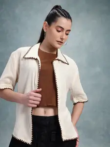 The Roadster Life Co. Geometric Embroidered Pure Cotton Drop-Sleeves Casual Shirt