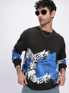 UNRL Printed Relaxed Fleece Sweatshirt