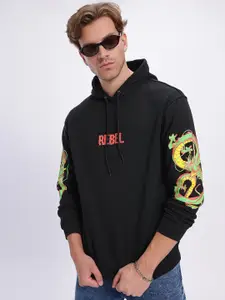 UNRL Printed Hooded Relaxed Fleece Sweatshirt