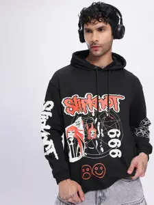 UNRL Printed Hooded Relaxed Fleece Sweatshirt
