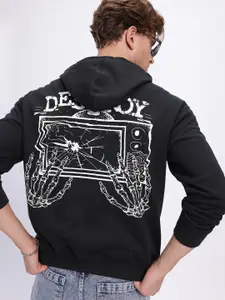 UNRL Printed Hooded Relaxed Fleece Sweatshirt