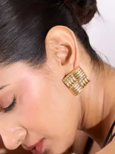 ToniQ Gold Square Textured Party Studs Earrings