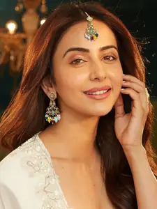 AccessHer Gold-Plated Stone Studded & Beaded Contemporary Maang Tika and Earrings