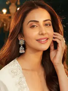 AccessHer Gold-Plated Stone Studded & Beaded Dome Shaped Jhumkas