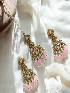 AccessHer Gold-Plated Stone Studded & Beaded Earrings & Mang Tikka