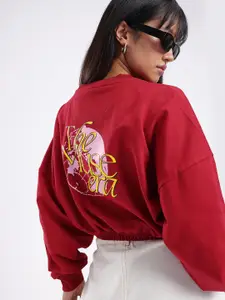 glitchez Graphic Printed Oversized Boxy Fit Crop Sweatshirt