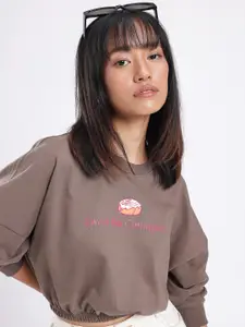 glitchez Urban Cool Typography Printed Oversized Boxy Fit Crop Sweatshirt