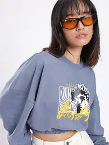 glitchez Graphic Printed Oversized Boxy Fit Crop Sweatshirt