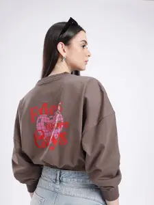 glitchez Typography Printed Crop Sweatshirt