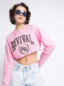 glitchez Typography Printed Relaxed Fit Crop Sweatshirt