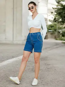 Life With Pockets Women Denim Denim Slim Fit Shorts