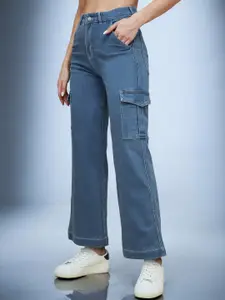 Life With Pockets Women Cotton Wide Leg High-Rise Stretchable Jeans