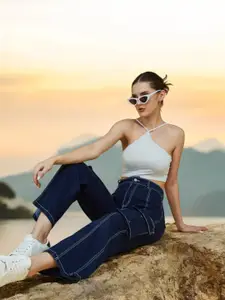 Life With Pockets Women Cotton Wide Leg Light Fade Stretchable Cargo Styles Jeans