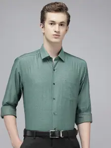 Arrow Pure Cotton Self Design Textured Manhattan Slim Fit Opaque Formal Shirt