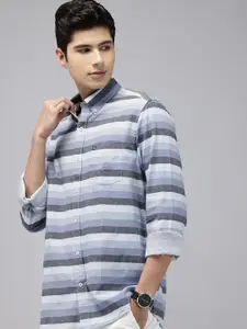 Arrow Manhattan Slim Fit Horizontal Striped Pure Cotton Casual Shirt