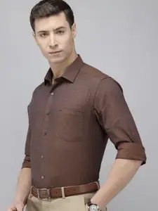 Arrow Pure Cotton Self Design Manhattan Slim Fit Opaque Formal Shirt