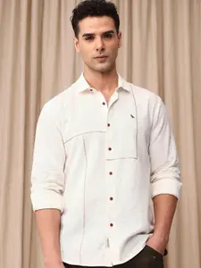 Mr Bowerbird Men Premium Tailored Fit Linen Cotton Casual Shirt with Embroidered Detail