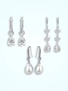 Peora Peora Pack Of 6 Silver Plated American Diamond Contemporary Drop Earrings