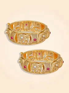 Peora Set Of 2 Gold Plated Elephant Motif Artificial Stones Kada Bangle