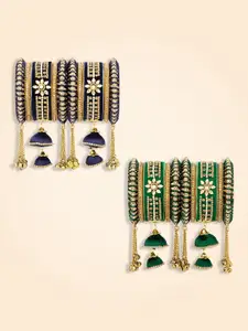 Peora Set Of 4 Gold Plated Kundan Stone Studded Bangles
