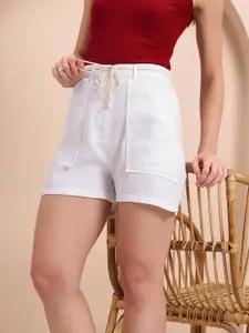 Mast & Harbour Women Mid-Rise Pure Cotton Shorts with Belt