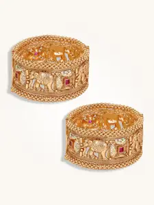 Peora Set Of 2 Gold Plated Stone Studded Kada Bangles