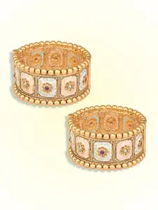 Peora Set Of 2 Gold Plated Artificial Stones Studded Meenakari Bangles