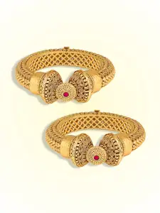 Peora Set Of 2 Gold Plated Stones Studded Kada Bangles