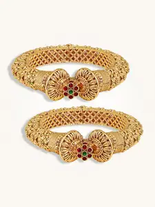 Peora Set Of 2 Gold Plated Stones Studded Openable Gokhru Kada Bangles