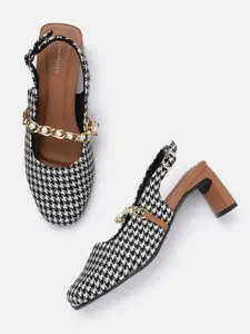 Van Heusen Monochrome Printed Block Heeled Mary Janes with Metallic Detail