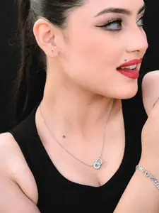 925 SILLER 925 Pure Silver Zircon Studded Double Charm Pendant With Chain