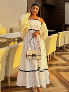 Moomaya Women Cotton Shoulder Strep A-Line Midi Dress