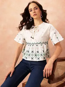 all about you Floral Embroidered Pure Cotton Empire Top
