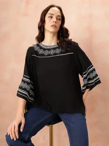 all about you Embroidered Flared Sleeve Top